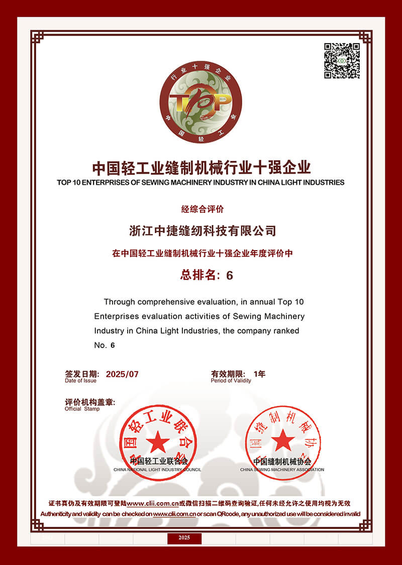 2025 Top 10 Sewing Machinery Industry Enterprises (Rank 6)